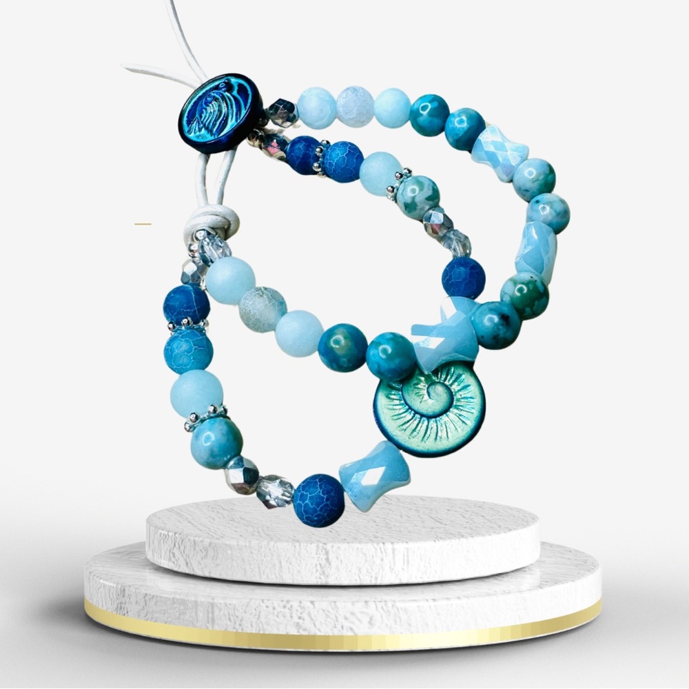 Hand crafted Double Strand Czech Glass Bracelet with Bird Button Closure